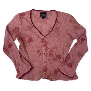 Vintage Y2K Parisian Nanette Lepore Rose Pink Floral V-Neck Cardigan Sweater